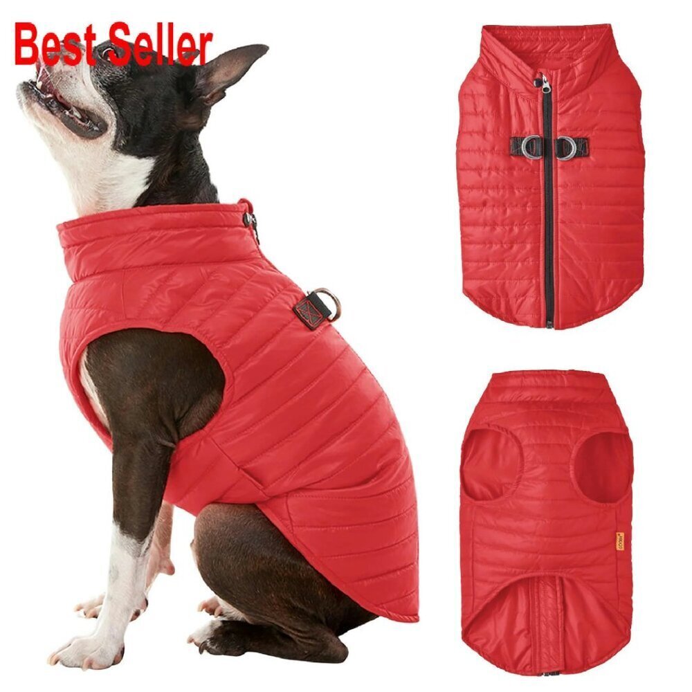Ultra Thin Zip Up Windbreaker Puffer Vest Dual D Ring Leash Water Resistant Dog